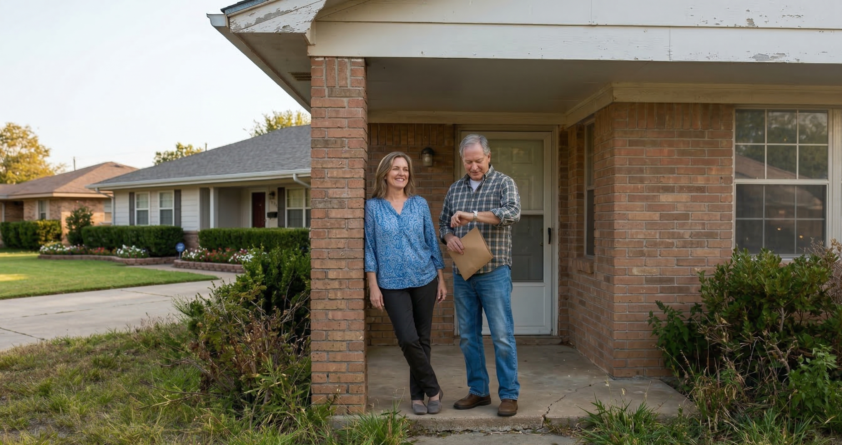 Couple in front of their Texas home